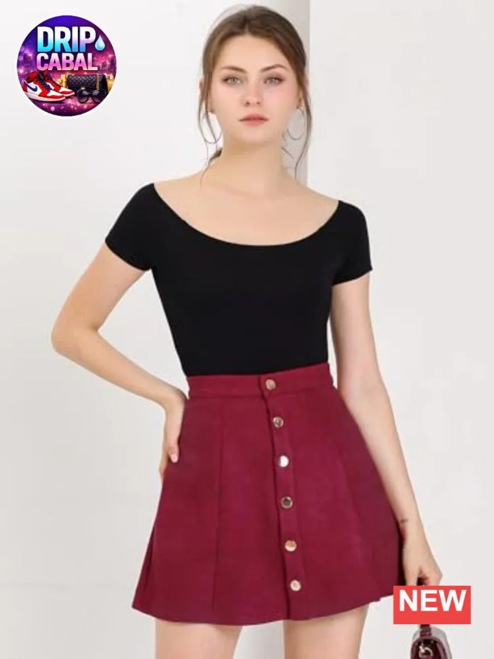 Faux Suede High Waisted A-Line Mini Skirt Front Button Closure